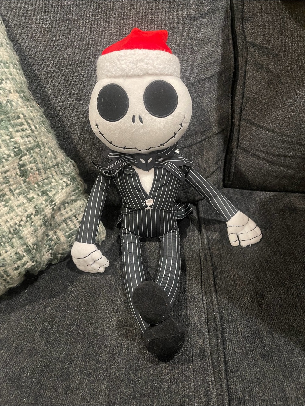Jack Skellington Plush Toy in Black & White with santa Hat